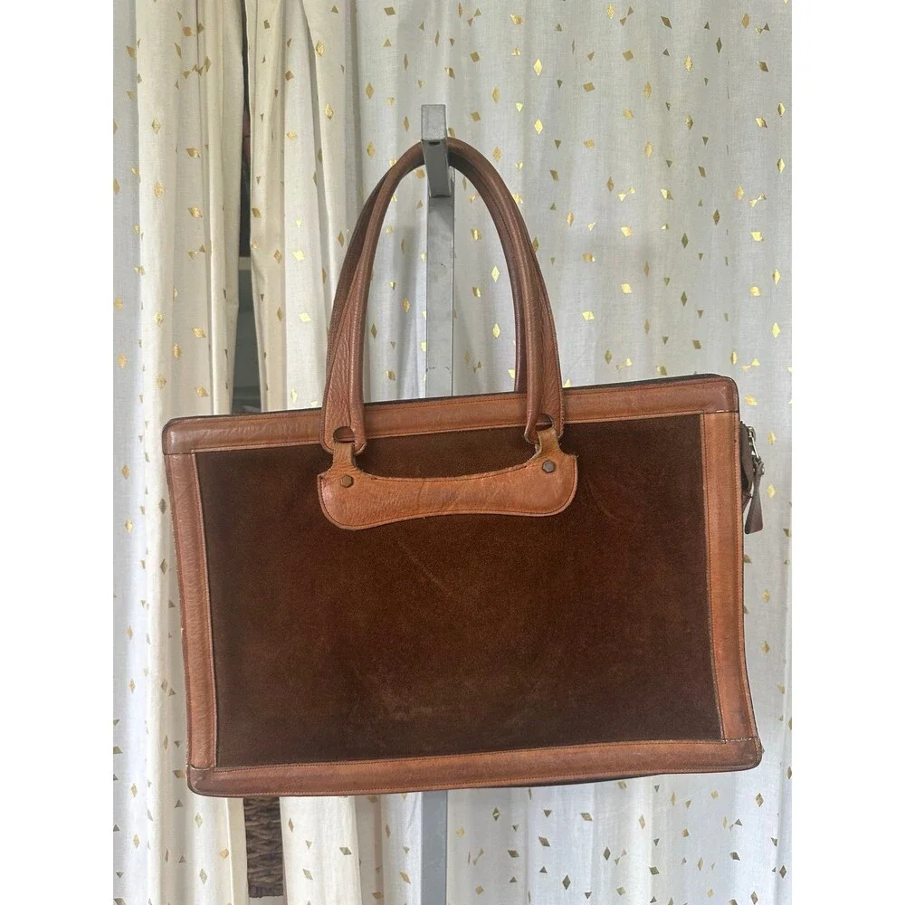 Michael Scott Vintage Tutone Suede Shag Leather Briefcase Portfolio Bag